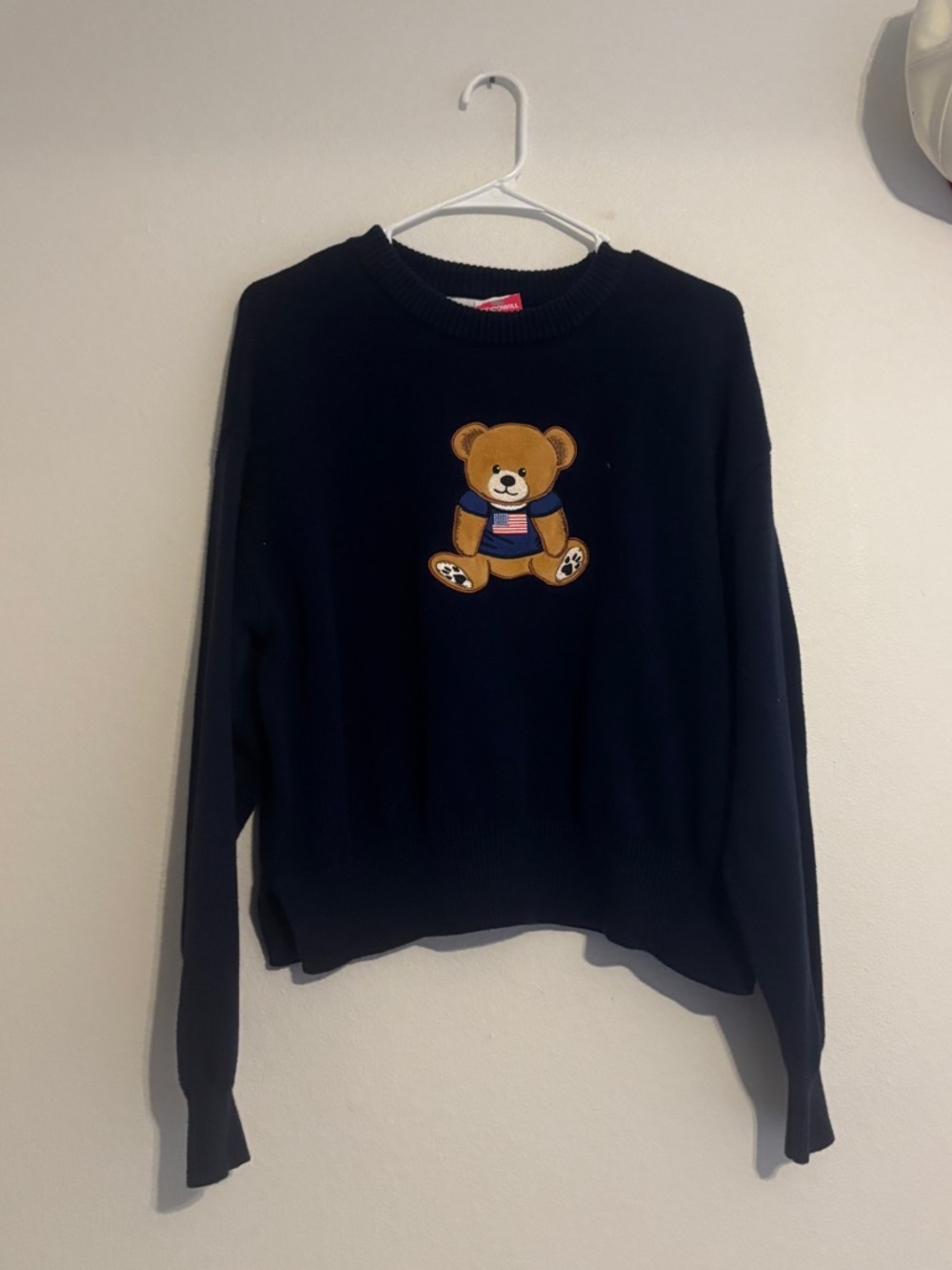 Teddy Patch Navy Crewneck Sweater